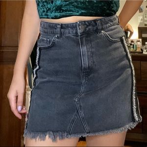 Free People Black Denim Embellished Skirt
